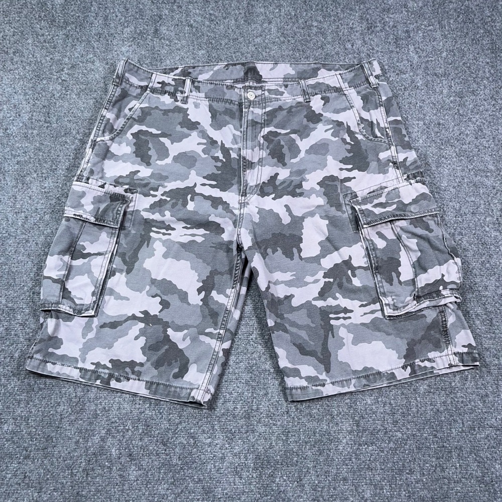 VTG Y2K Levi's Cargo Shorts Mens 40 Camo Print Cotton Grey Baggy Skater Grunge